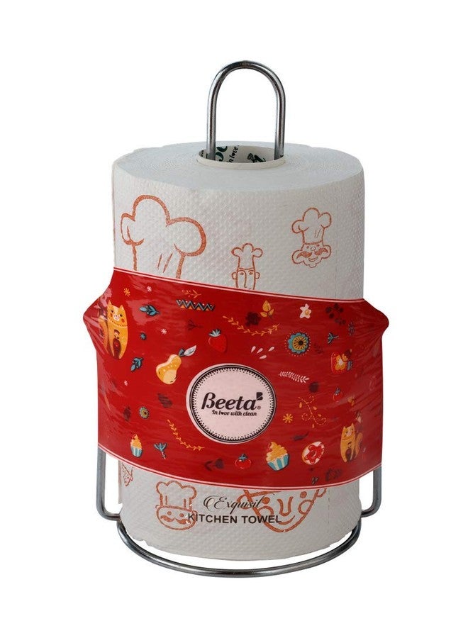 Beeta Kitchen Towel Paper Roll Stand- Kitchen Dispensor with Free Printed Roll 95 Pulls x 4 Ply ptd with Stand (Any Design)- 100% Natural Celluose Fiber - Image 1